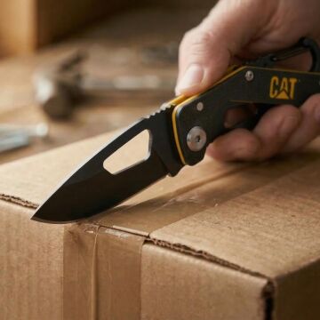 CAT DA980266 Kemer Askı Kancalı Karabinalı Katlanabilir 13CM Paslanmaz Çelik Siyah Kamp Çakısı
