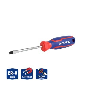 WORKPRO WP221016 5.5x100mm CR-V Manyetik Profesyonel Düz Tornavida