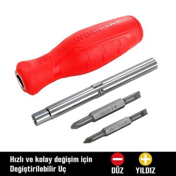 WORKPRO WP221066 6-IN-1 Çok Fonksiyonlu Değişken Uçlu Profesyonel Tornavida Seti