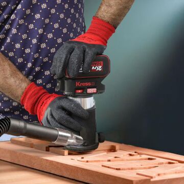 Kress KUD26.91 20Volt Kömürsüz 6/8mm Devir Ayarlı Şarjlı Profesyonel Avuç İçi El Frezesi Formika Tıraşlama (Akü Dahil Değildir)