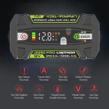 Lokithor J2250PRO 12V 2250Amp LiFePO4 Akıllı Akü Takviye + Powerbank + Led Lamba