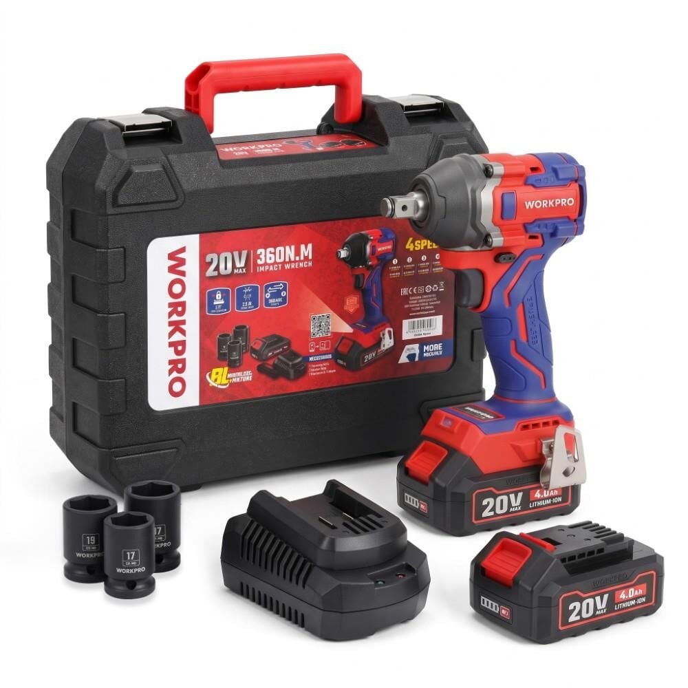 WORKPRO WP390228 20Volt 4.0Ah. Li-ion 1/2’’ 360Nm Çift Akü Kömürsüz Profesyonel Şarjlı Somun Sıkma