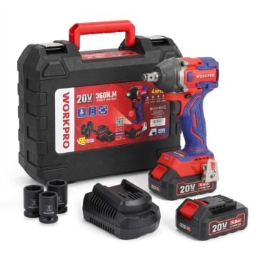 WORKPRO WP390228 20Volt 4.0Ah. Li-ion 1/2’’ 360Nm Çift Akü Kömürsüz Profesyonel Şarjlı Somun Sıkma