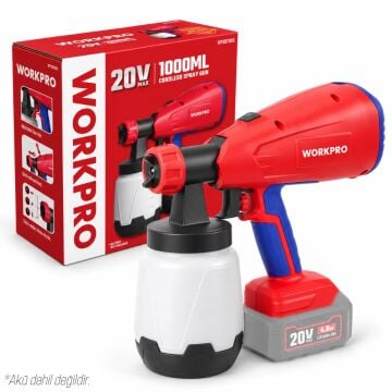 WORKPRO WP397005 20Volt 1000ml. Şarjlı Boya Tabancası +Yedek Nozul/Meme (Akü Dahil Değildir)
