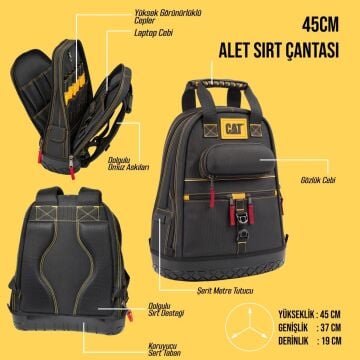 CAT DA980666 18''/45cm 2 Bölmeli PVC Tabanlı Ağır Hizmet Bez Alet Sırt Takım Çantası