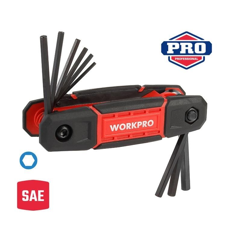 WORKPRO WP222029 9 Parça CR-V İnç Çakı Tipi Profesyonel Allen Anahtar Takımı