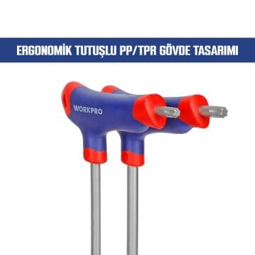 WORKPRO WP200543 8 Parça CR-V T Tipi Uzun Delikli Torx Profesyonel Allen Anahtar Takımı
