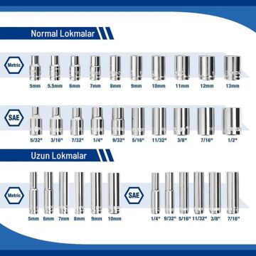 WORKPRO WP202522 1/4'’ Metrik/İnç 70 Parça Cr-V Profesyonel Lokma Takımı