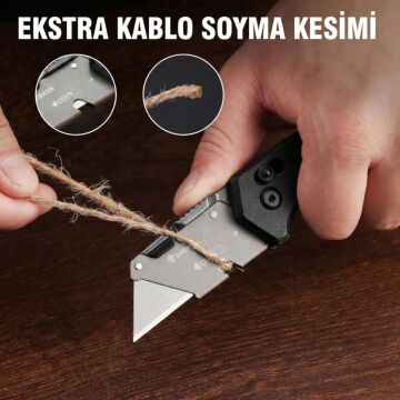 WORKPRO WP211035 Ağır Hizmet Çelik/Ahşap Gövde Katlanır Rötuş Maket Bıçağı + 11 Adet Yedek Bıçak