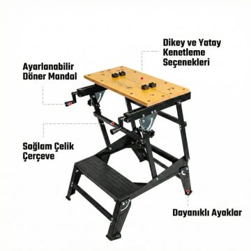 WORKPRO WP289027 100Kg 6 Kademe Ayarlanabilir Profesyonel Katlanabilir Çalışma Tezgâhı